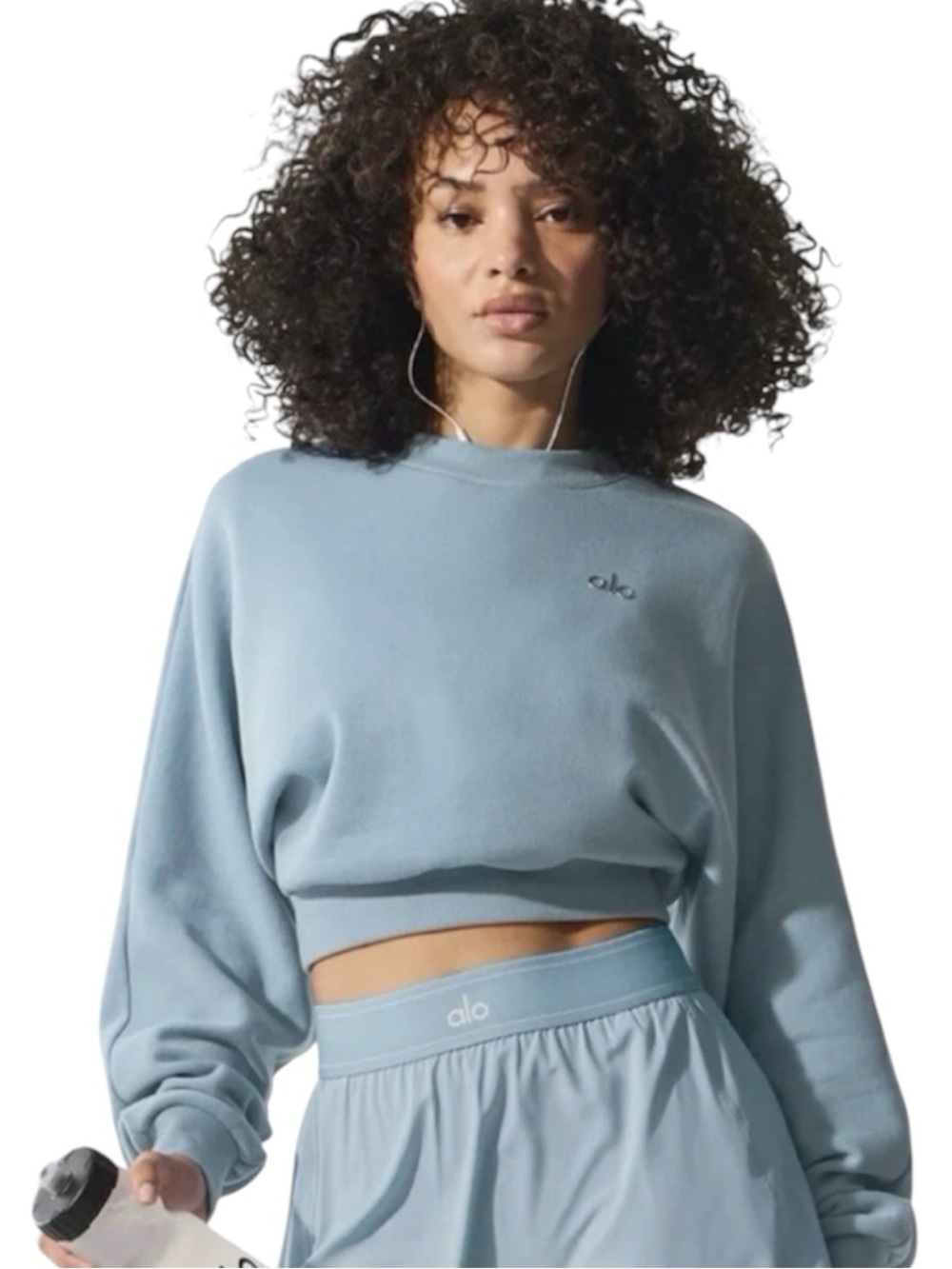 Alo Women's Light Blue Cropped Pullover Sweatshirt XS